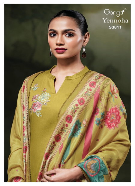 Yennoha 3811 By Ganga Premium Cotton Satin Solid Top Bottom With Dupatta Whiolesalers In Delhi